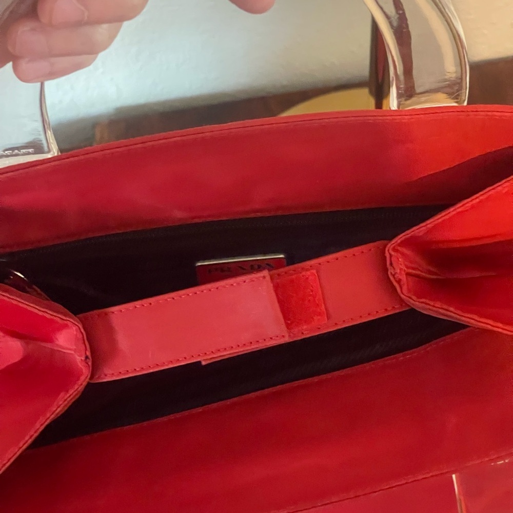 Prada Tesseto Nylon Triangle Red Tote with Transparent Handles - Picture 7 of 8